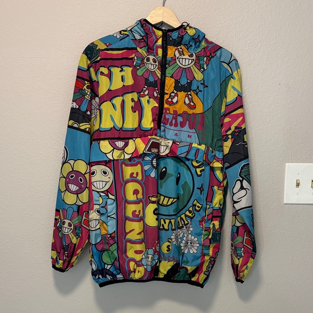 Reason Brand Anorak Mesh Lined Bright Flower Power Cash Windbreaker Size M